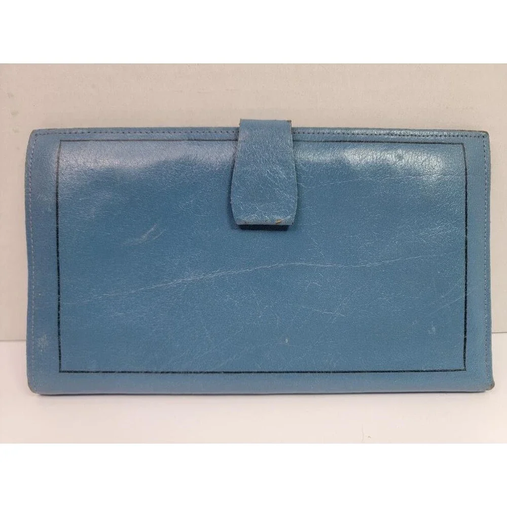 Prince Gardner Vintage Blue Leather Checkbook Wallet Passport Holder Cowhide